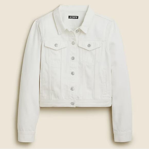J.CREW New Classic Denim Jacket White Button Front Pockets Cropped Size XL NEW - Picture 1 of 7